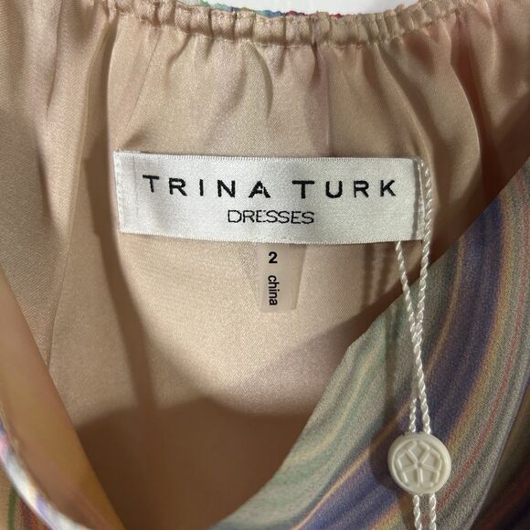 Trina Turk Amaris Rainbow Reflections Off Shoulder Shift Dress Womens Sz 2 NEW - Picture 5 of 16